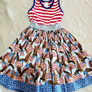 Patriotic Striped and Eagle Print Kids Dress